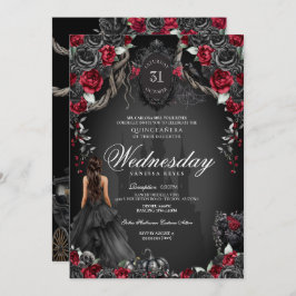 Invitación Rosas rojos negros Quinceañera Halloween Gótico