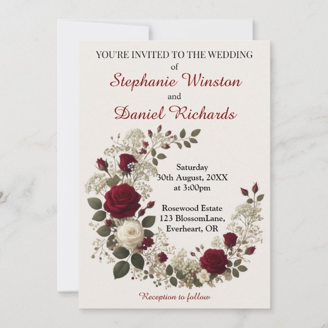 Invitación Rosas rojos y blancos Boda floral (Anverso)