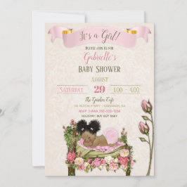 Invitación Rosas romanos de Baby Shower verde rosado