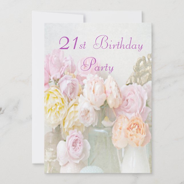 Invitación Rosas románticas en tarros para fiesta de cumpleañ (Anverso)