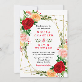 Invitación Rosas románticas rojas y naranjas