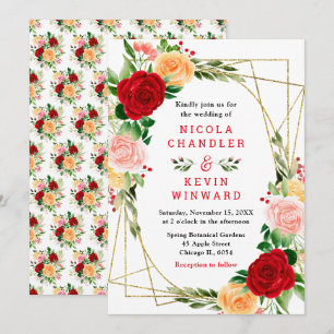 Invitación Rosas románticas rojas y naranjas