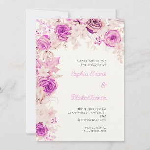 Invitación Rosas románticas rosadas y blancas Bodas de crema