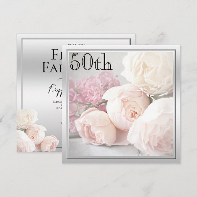 Invitación Rosas románticos 50.ª fiesta de cumpleaños (Anverso / Reverso)