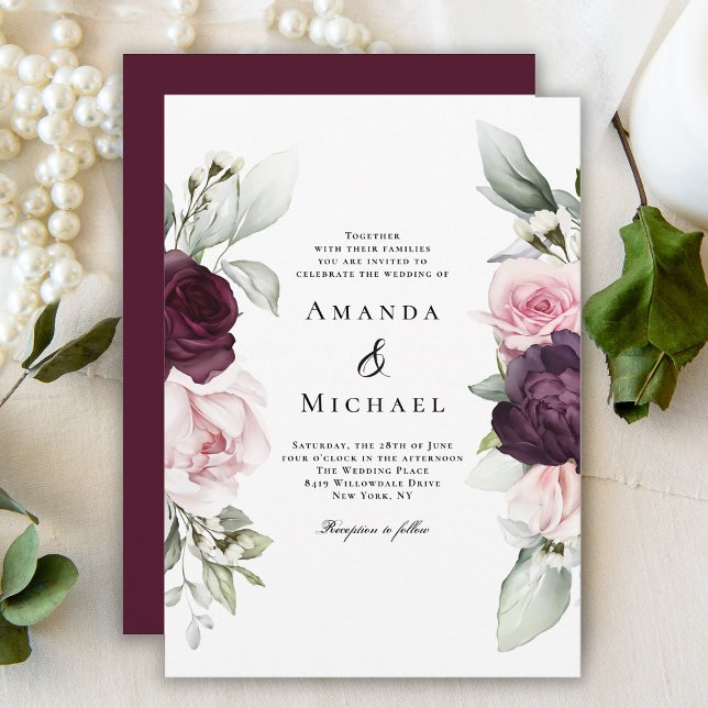 Invitación Rosas románticos acuarela Boda botánico (Subido por el creador)