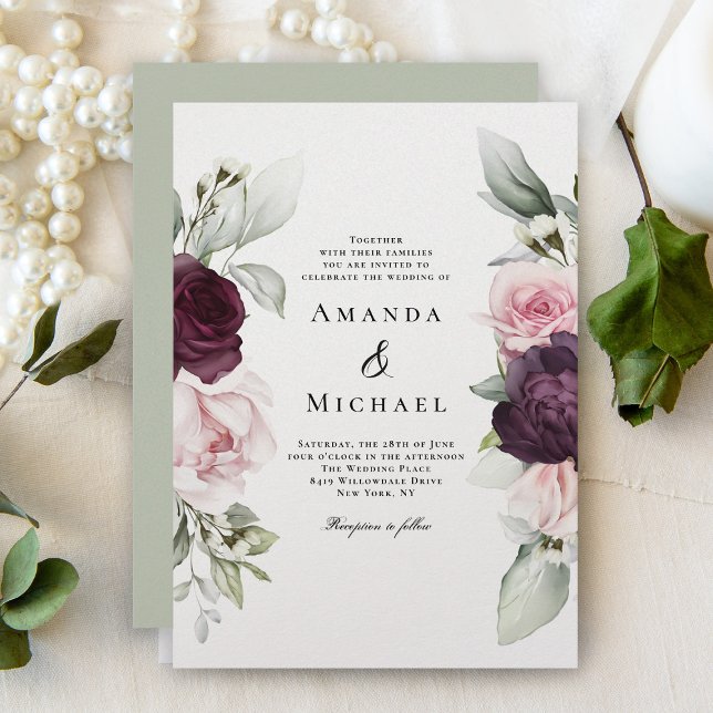 Invitación Rosas románticos acuarela Boda botánico (Subido por el creador)