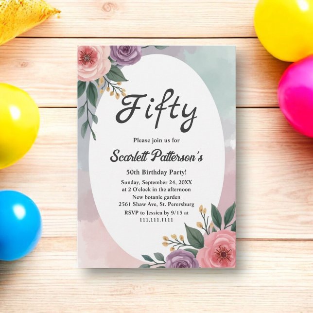 Invitación Rosas románticos acuarela ruidosa cumpleaños flora (Subido por el creador)