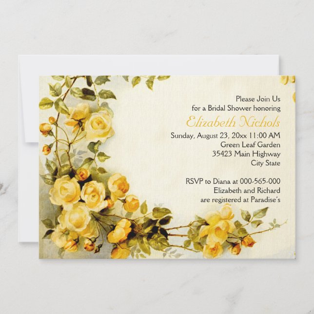 Invitación Rosas románticos de época boda ducha de novia (Anverso)