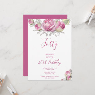 Invitación Rosas románticos decorando fiesta de cumpleaños