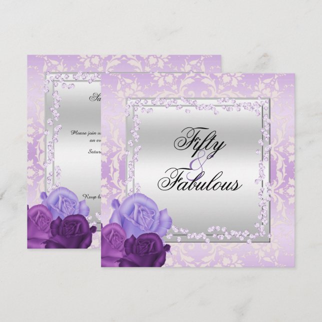 Invitación Rosas románticos, diamantes y damascos fabulosos 5 (Anverso / Reverso)