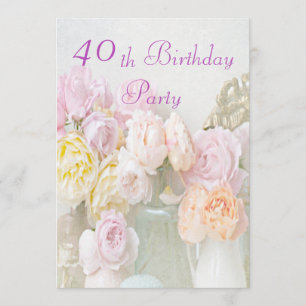Invitación Rosas románticos en Fiesta de cumpleaños número 40