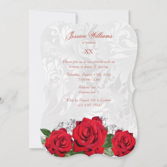 Invitación Rosas románticos y fiesta de cumpleaños de Damask (Anverso)