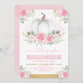 Invitación Rosas rosa blandas y calabaza Primer cumpleaños