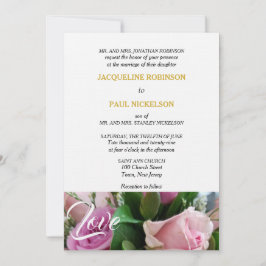 Invitación Rosas rosa claro elegantes adoran el oro blanco