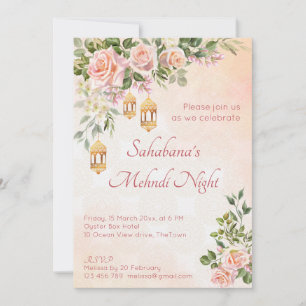 Invitación Rosas rosa crema pastelera con farolillos marroquí