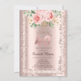 Invitación Rosas, Rosa Purpurina de oro Corona de marco 40 cu