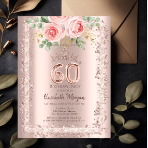 Invitación Rosas, Rosa Purpurina de oro Corona de marco 60 cu