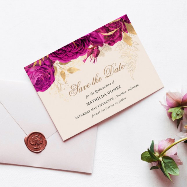 Invitación Rosas Rosa Rosa Dorada Quinceanera Guardar La Fech (Subido por el creador)