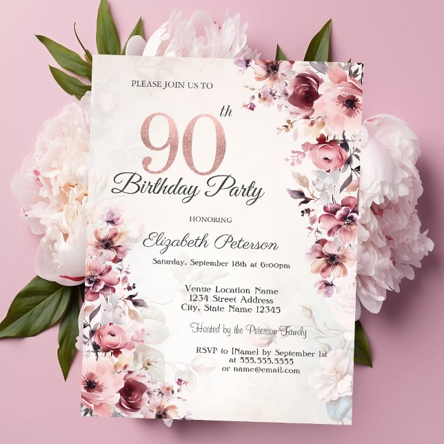Invitación Rosas Rosadas 90 Cumpleaños (Subido por el creador)