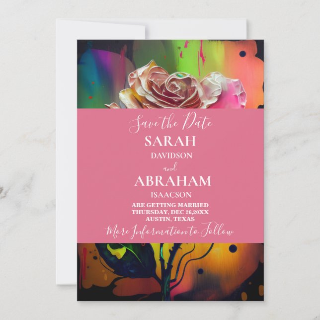 Invitación Rosas rosadas abstractas guarden la fecha (Anverso)