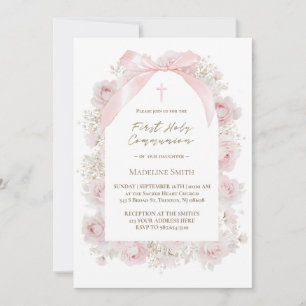 Invitación rosas rosadas acuarela Primera Comunión