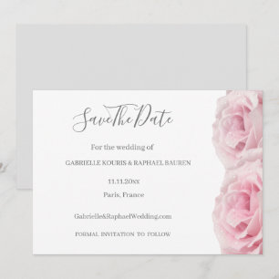 Invitación Rosas rosadas blancas grises florales guarden la f