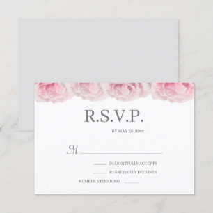Invitación Rosas rosadas blancas grises RSVP de boda floral e