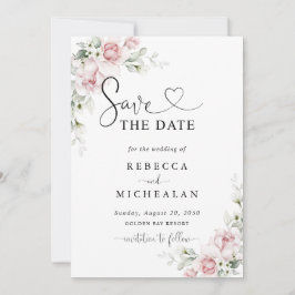 Invitación Rosas Rosadas Bodas Guardar La Fecha