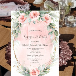 Invitación Rosas rosadas chic marco dorado 
