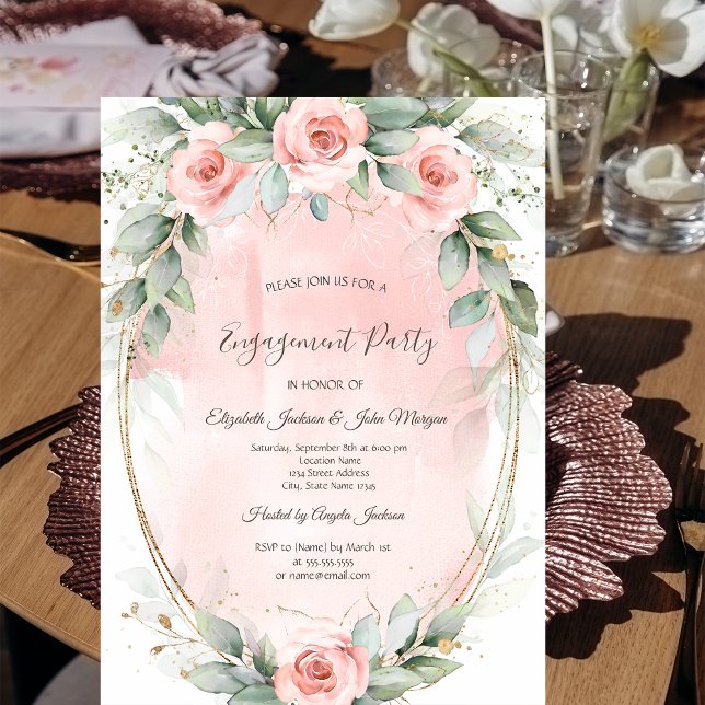 Invitación Rosas rosadas chic marco dorado  (Subido por el creador)