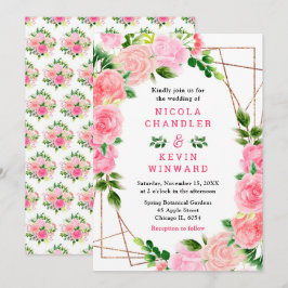Invitación Rosas rosadas con follaje de boda