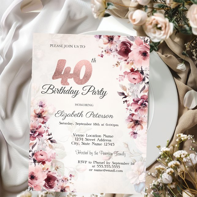 Invitación Rosas Rosadas Cumpleaños 40 (Subido por el creador)