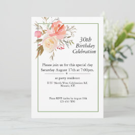 Invitación Rosas rosadas de Boho, cumpleaños número 30 del Pe