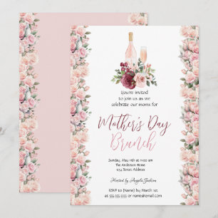 Invitación Rosas Rosadas de Borgoña Vino Brunch del Día de la