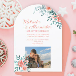 Invitación Rosas rosadas de invierno, Boda de eucalipto verde