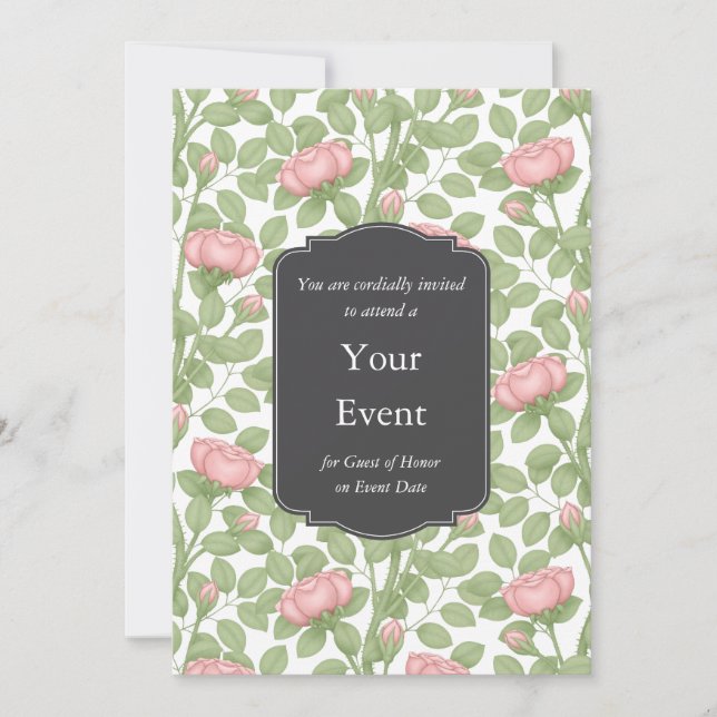 Invitación Rosas Rosadas Dispersas Personalizadas Blancas (Anverso)