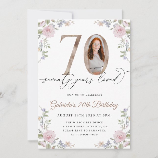 Invitación Rosas rosadas elegantes 70 cumpleaños (Anverso)