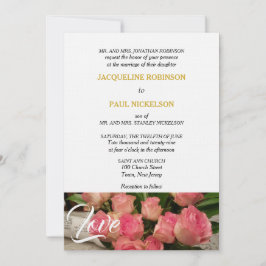 Invitación Rosas rosadas elegantes aman el oro blanco 