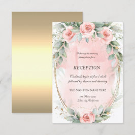 Invitación Rosas Rosadas Elegantes Marco Dorado Recepción