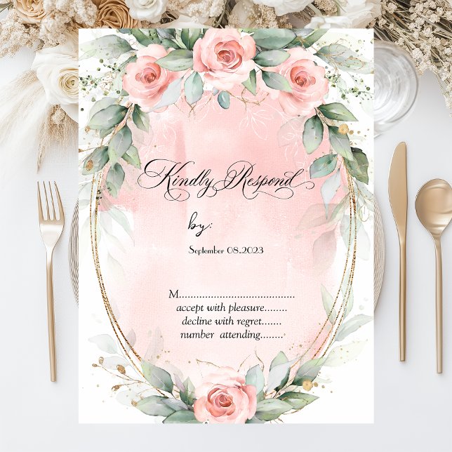 Invitación Rosas Rosadas Elegantes Marco Dorado RSVP (Subido por el creador)