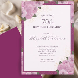 Invitación Rosas rosadas elegantes para el 70 cumpleaños de m