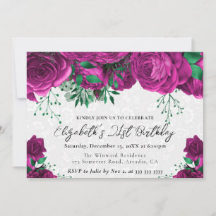 Invitación Rosas rosadas en acuarela Cumpleaños 21
