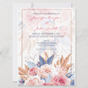Invitación Rosas rosadas en acuarela y boda chic de flores az