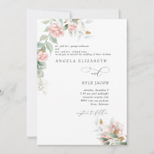Invitación Rosas rosadas Eucalipto Ambos Padres Boda