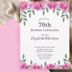 Invitación Rosas rosadas femeninas Cumpleaños 70 de mujer 