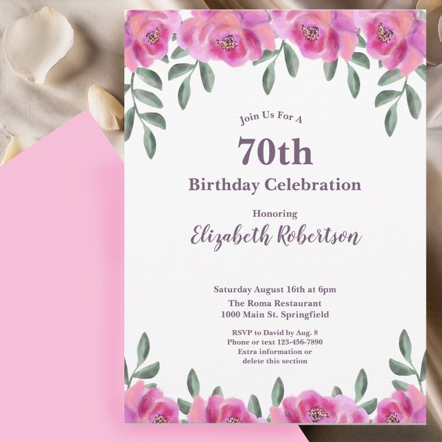 Invitación Rosas rosadas femeninas Cumpleaños 70 de mujer  (Subido por el creador)