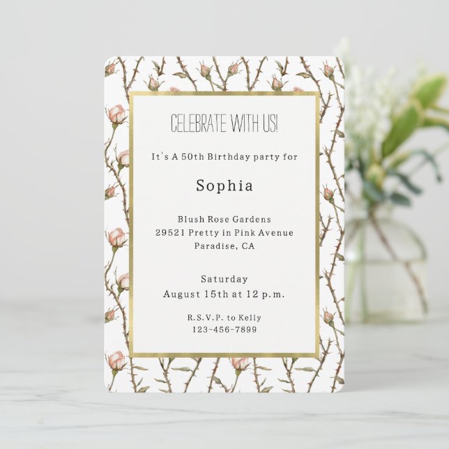 Invitación Rosas Rosadas Florales Cumpleaños (Anverso de pie)