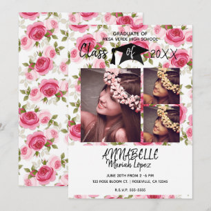 Invitación Rosas rosadas Florales Cumpleaños de graduación 3 