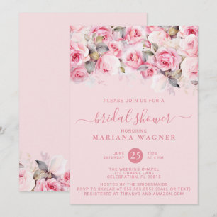 Invitación Rosas rosadas florales en lluvia de bebé nupcial r