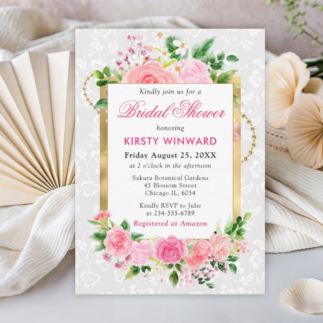 Invitación Rosas rosadas Flores de verano Regalo de ducha de  (Subido por el creador)